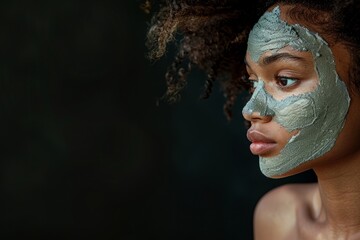 Young african american woman with cosmetic mask for skin care on face. Copy space for text - Powered by Adobe