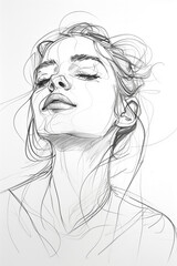 Fototapeta premium Simple yet elegant line drawing of a woman's profile capturing her carefree happiness