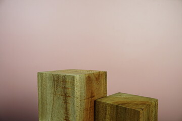 Wooden podium display scene stage showcase front view with copy space on pink background