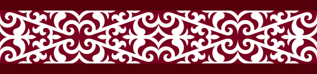 Kazakh ornaments. Strip of plant patterns. Ethno style.  Horizontal patterned design. Traditional patterns of Kazakhs. Ancient Turkic ornaments. Traditions of Kazakhstan. Decorative art of nomads. 