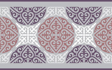 Kazakh ornaments. Strip of plant patterns. Ethno style.  Horizontal patterned design. Traditional patterns of Kazakhs. Ancient Turkic ornaments. Traditions of Kazakhstan. Decorative art of nomads. 