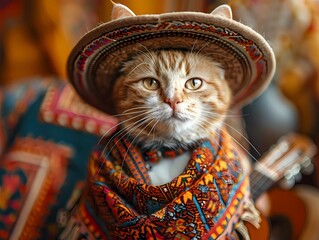 A mariachi musician cat