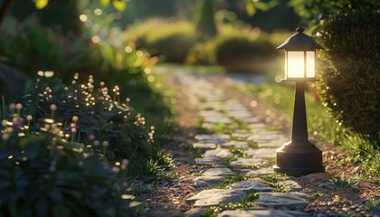 Serene Illumination: A Stone Path in the Grass. Generative AI