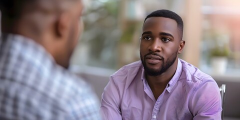 African American man seeks counseling for racismrelated issues from therapist. Concept Counseling, Racism, African American, Therapy, Mental Health
