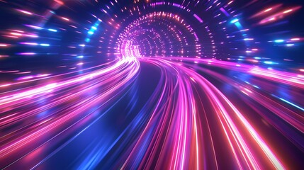 Vibrant light tunnel at warp speed
