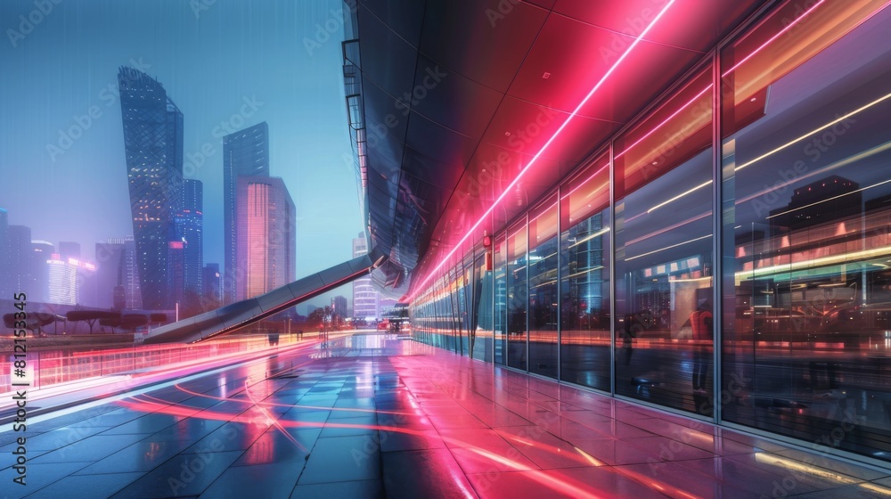 Aufkleber Light trace of modern architecture background in Shenzhen Financ