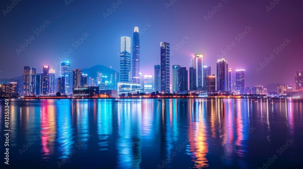 Aufkleber Light trace of modern architecture background in Shenzhen Financ
