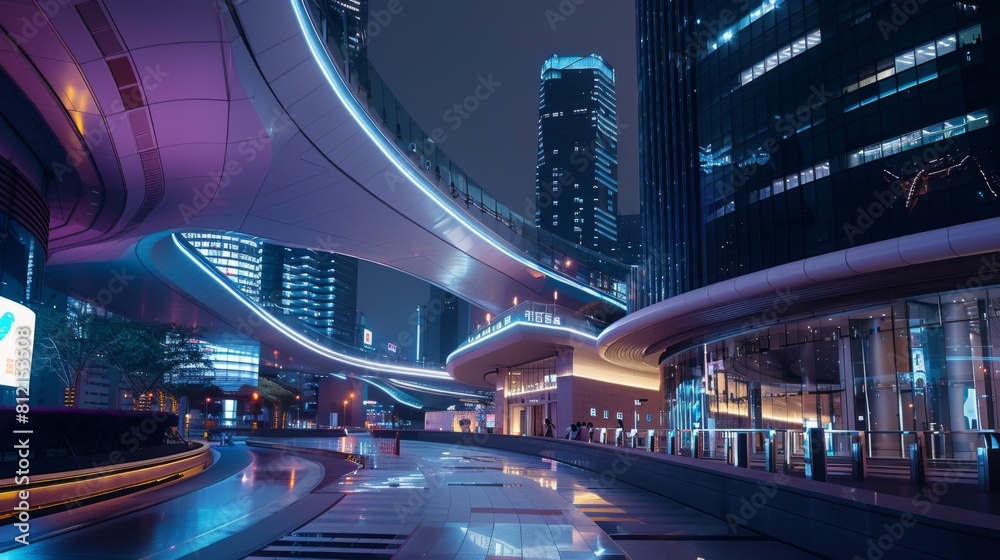 Aufkleber Light trace of modern architecture background in Shenzhen Financ