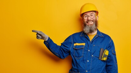 Smiling Construction Worker Pointing