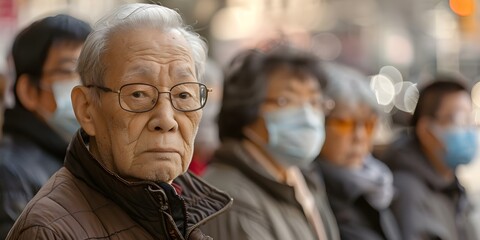 Older Chinese residents gather at Dr Sun YatSen Plaza in Chinatown NYC postlockdown. Concept...
