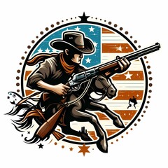 Fototapeta premium cowboy logo design with gun and horse isolated on white background