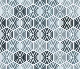 Fototapeta premium Hexagon pattern geometric design. Bold rounded stacked hexagons mosaic pattern. Blue color tones. Large hexagon shapes. Seamless pattern. Tileable vector illustration.