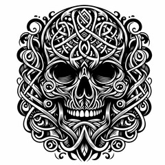 Black and White Tattoo Skull Illustration. isolated on white background