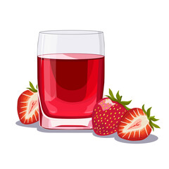 Full glass of red freshly squeezed strawberry juice. Isolated vector summer drink for flat design