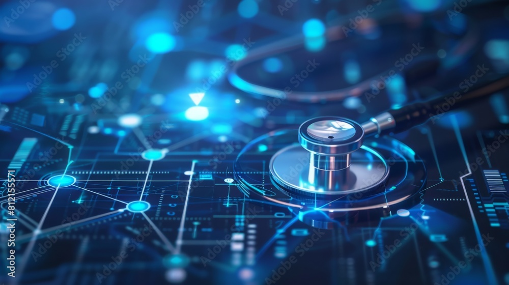 Aufkleber medical abstract, healthcare networking and data connected of patient on internet digital technologi