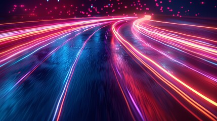 Vivid neon trails on a futuristic high speed roadway