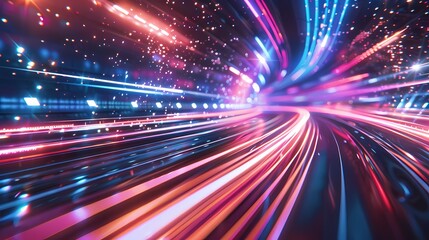 Warp speed through a neon light tunnel