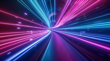 Zooming through a neon light tunnel