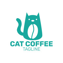 Doodle cat coffee cup logo template, Cat and coffee logo, logo for a coffee shop or cafe business. simple and modern logo.