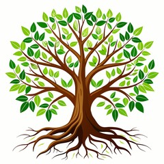 Color Tree and Roots. Vector Illustration.