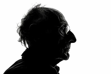 Black and white silhouette of an old man's face, silhouette of a man