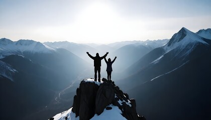 Two people standing on a mountain peak create with ai