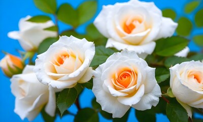White rose flowers with orange centers blooming create with ai