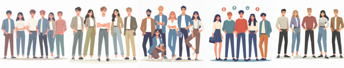 vector set of young people teamwork in flat design style