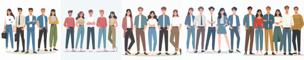 vector set of young people teamwork in flat design style