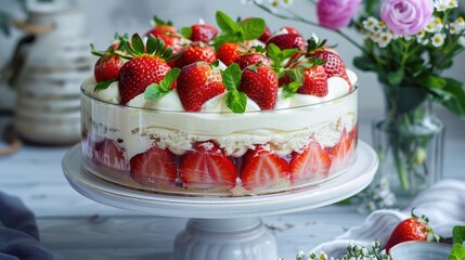 Delight in the flavors of a decadent Scandinavian midsummer cake featuring luscious strawberries and creamy layers