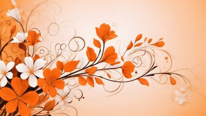 Abstract orange color background on simple floral design wallpaper