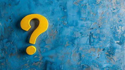 Yellow question mark over blue background. Horizontal composition with copy space.