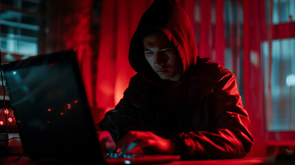 Hacker typing on a laptop