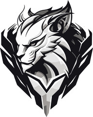 A sphinx cat with a menacing look on its face. The cat is surrounded by a diamond shape.