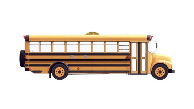 Yellow School Bus animated against White Background, Seamless Loop Animation. Back-to-school Concept