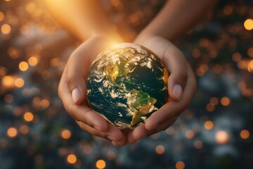 Fototapeta premium Hands Holding Earth Globe in Nature Setting
