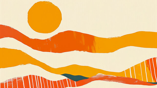 abstract orange and yellow waves with sun setting background