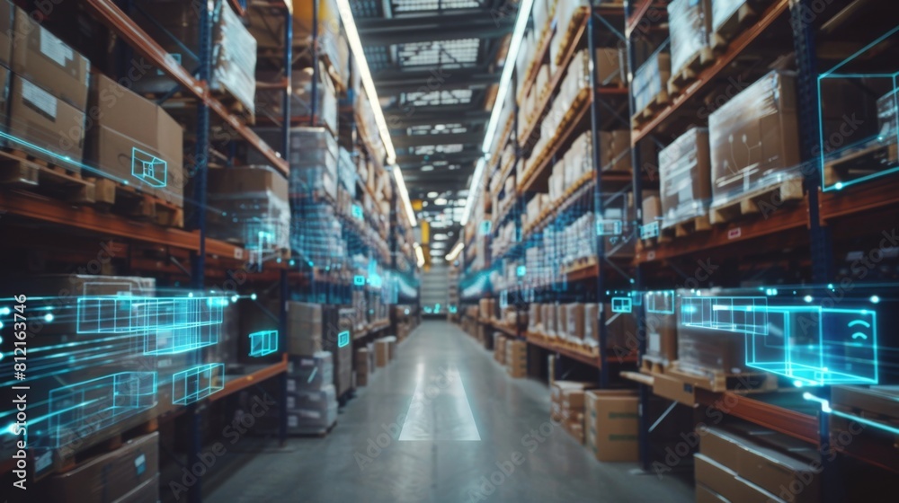 Poster Smart warehouse management system with innovative internet of things technology to identify package picking and delivery . Future concept of supply chain and logistic network business .