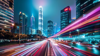 Speed effect of city night in Shenzhen Financial District