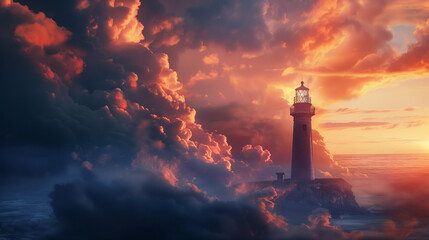 lighthouse at sunset and beautiful weather 