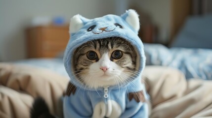 adorable kitty dressed up in playful dog anime onesie costume cute pet photography