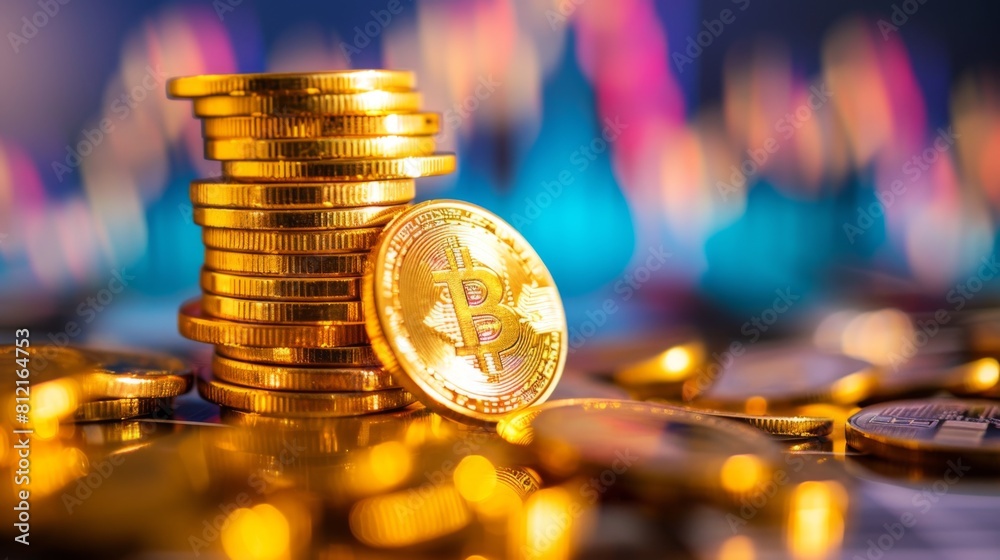 Aufkleber stack of gold money coin with trading graph, financial investment concept can be use as background