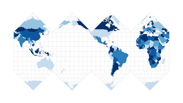 World map in HEALPix projection. Loopable rotating map of the world. Amazing footage.