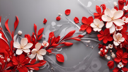 Abstract red color background on simple floral design wallpaper