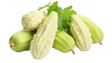 White bitter melon, also known as balsam pear, is a tropical vine that produces white, warty fruit. It is used in many Asian cuisines, and is known for its bitter taste.