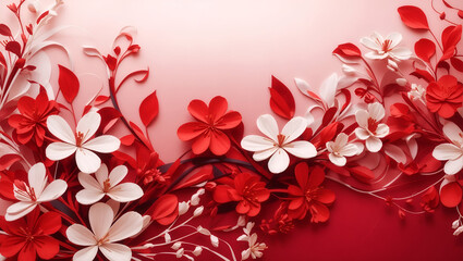 Fototapeta premium Abstract red color background on simple floral design wallpaper