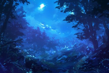 foggy forest background with towering trees and a muted color 