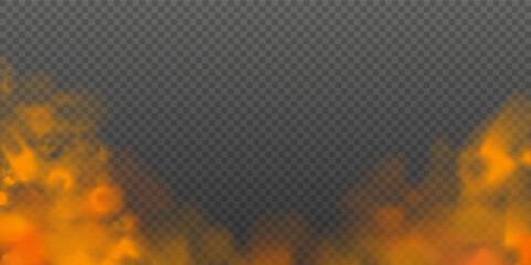 Fog or smoke isolated transparent special effect. Orange vector background of cloud, fog or smog. Vector illustration. Halloween background © Oleh