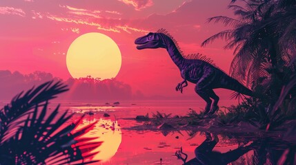 AI-generated majestic dinosaurs in a prehistoric landscape. Raptor. Vivid colors and intricate...