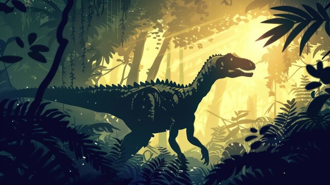 AI-generated majestic dinosaurs in a prehistoric landscape. Tyrannosaurus, t-rex. The concept of time when dinosaurs ruled the Earth.